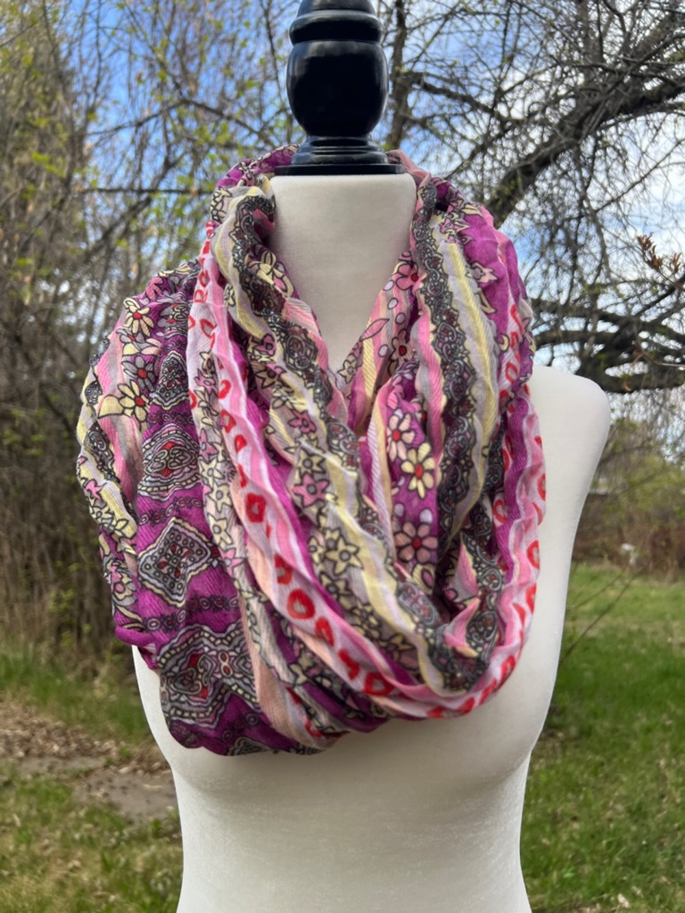 Pink Patterned Infinity Scarf - Women Accessories